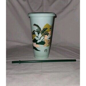 Starbucks Reusable Cold Cup 24oz Spring Earth Day 2024 Floral Design with Green